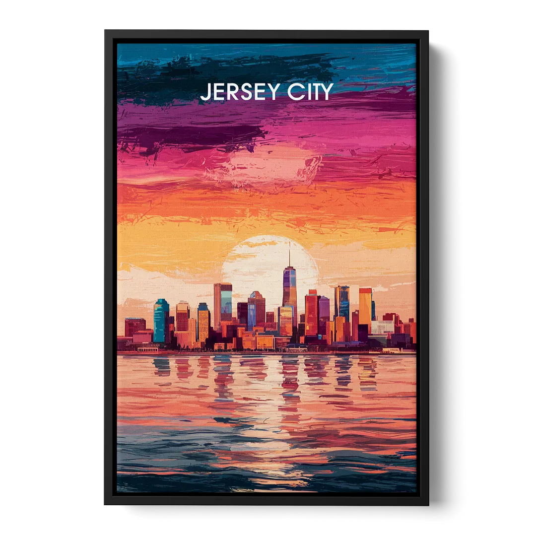 Jersey City Skyline Sunset - Black Frame Canvas