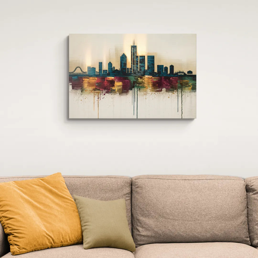 Detroit Skyline Silhouette - Canvas Wall Art Living Room