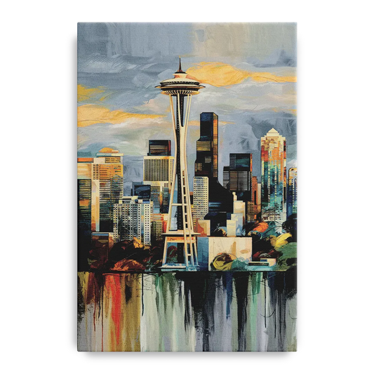 Seattle Skyline Panorama - Canvas Wall Art