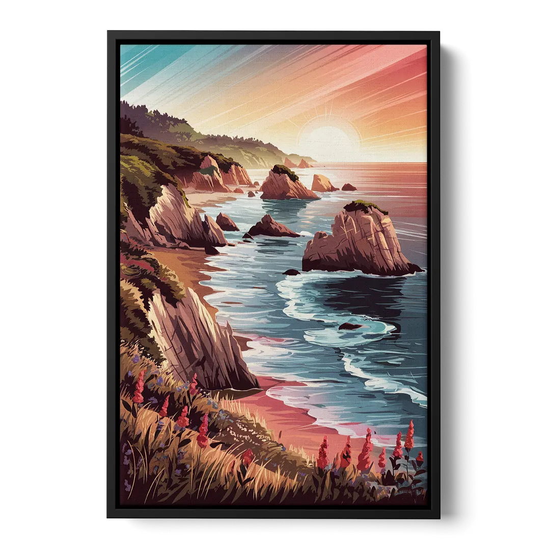 Big Sur Coastal Sunset - Black Frame Canvas