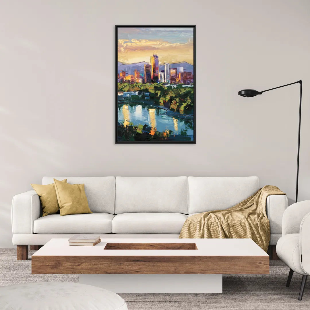 Ashland Skyline at Sunset - Living Room Black Frame Canvas