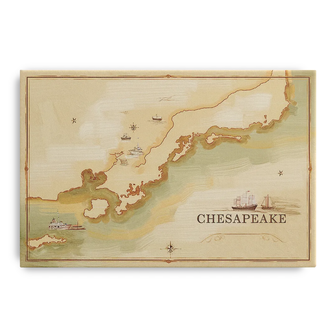 Chesapeake Bay Map Elegance - Canvas Wall Art