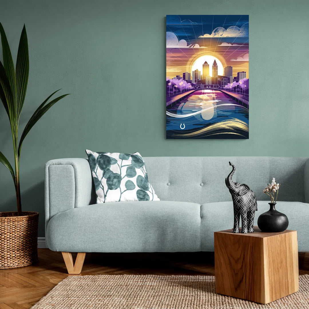 Indianapolis Skyline with Colts Theme - Canvas Wall Art Living Room