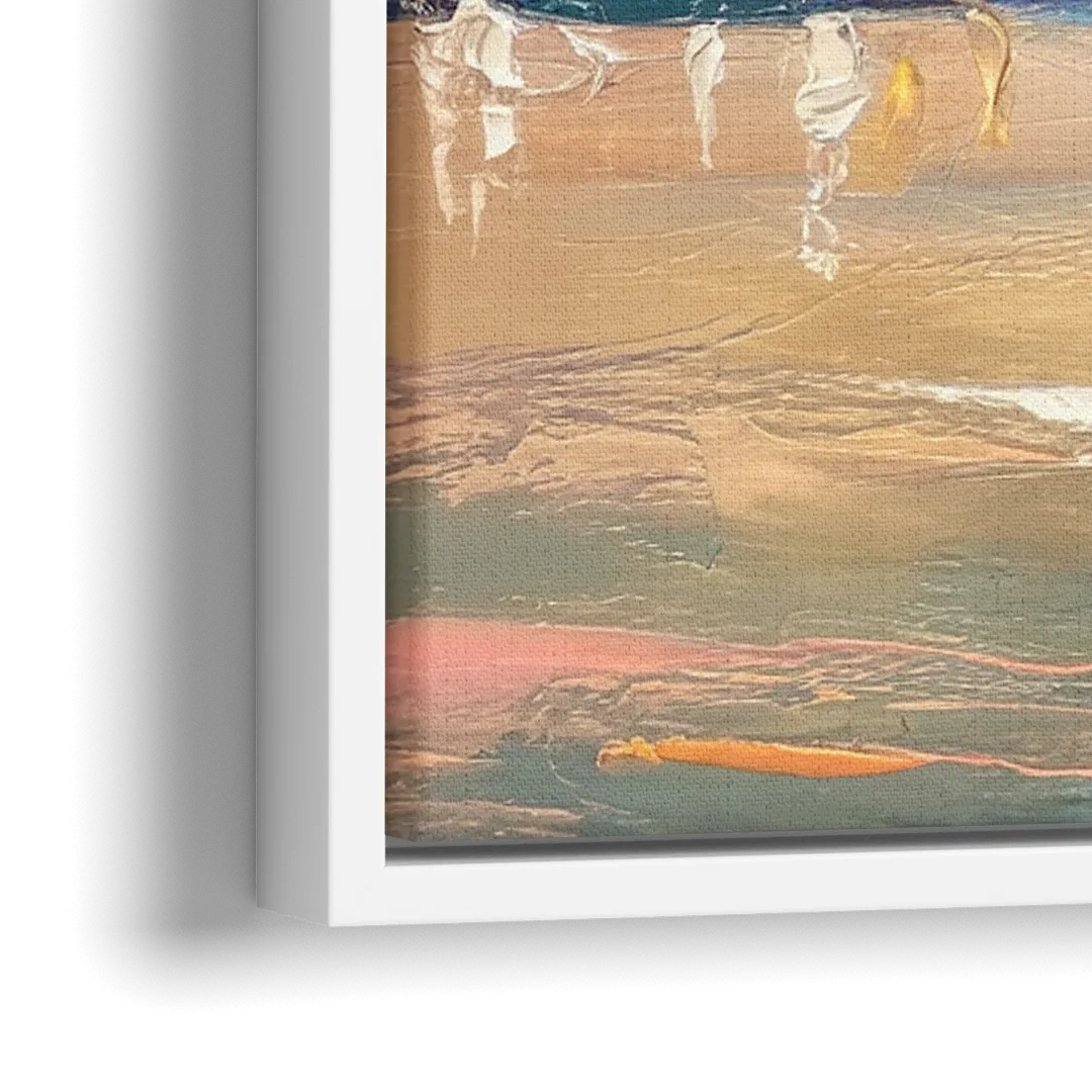 Seattle Harbor With Ferris Wheel - Close-Up White Frame Canvas