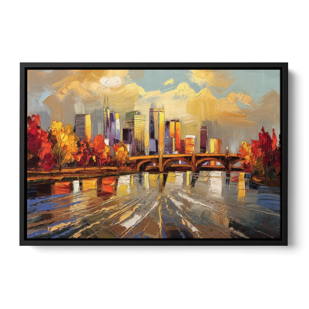 Minneapolis Mississippi River View - Black Frame Canvas