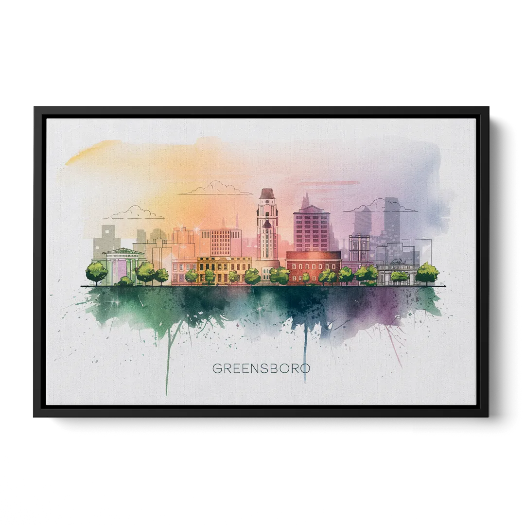 Greensboro Skyline Sunset - Black Frame Canvas