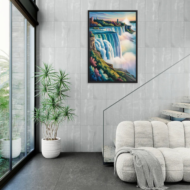 Niagara Falls Color Burst - Living Room Black Frame Canvas