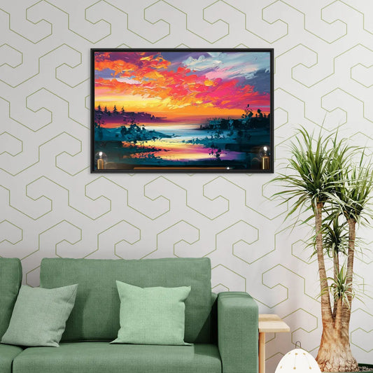 Mckinney Vibrant Sunset - Living Room Black Frame Canvas