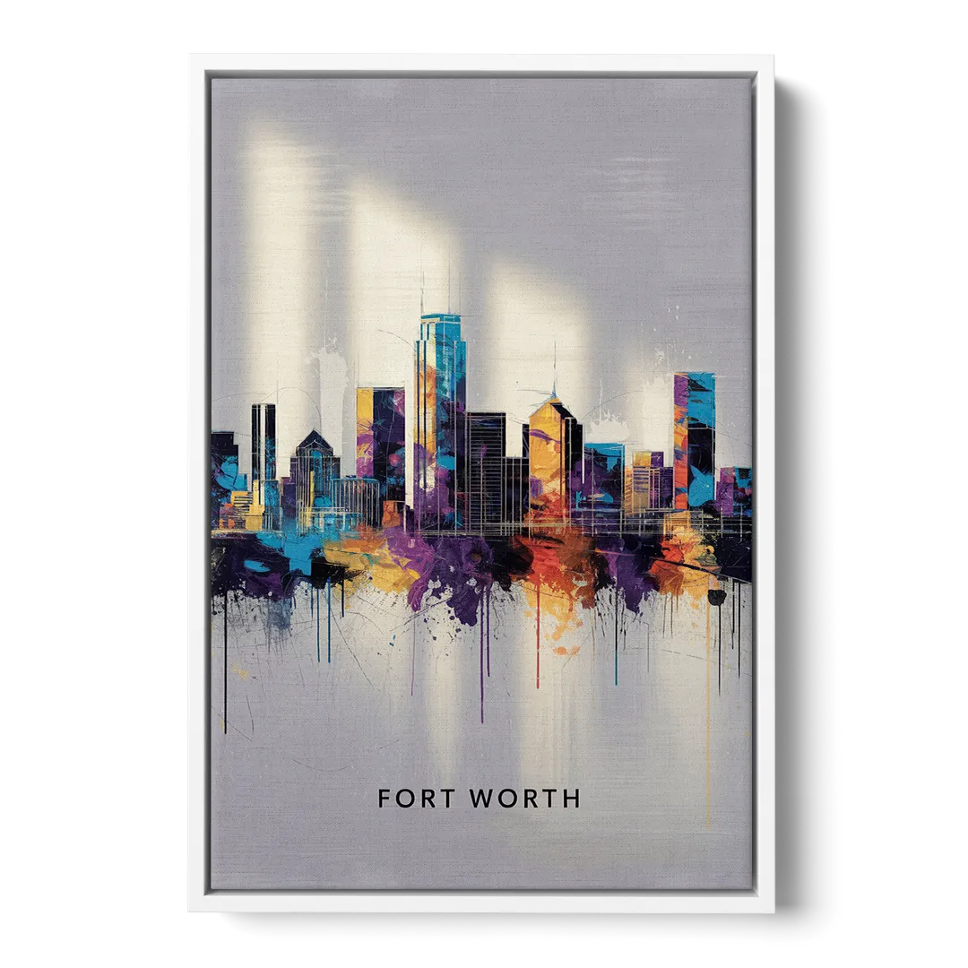Fort Worth Downtown Skyline - White Frame Canvas