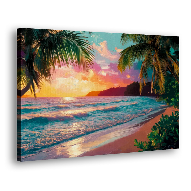 Myrtle Beach Waves And Palms - Canvas Print Art Sides