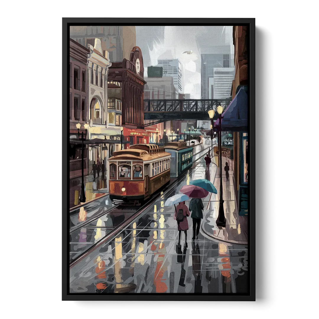 Kansas City Street Scenes - Black Frame Canvas