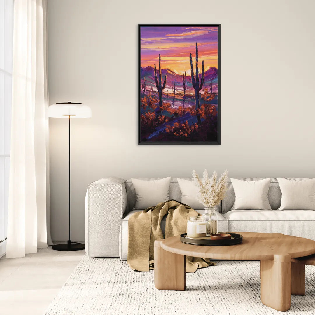 Tucson Saguaro Silhouettes - Living Room Black Frame Canvas