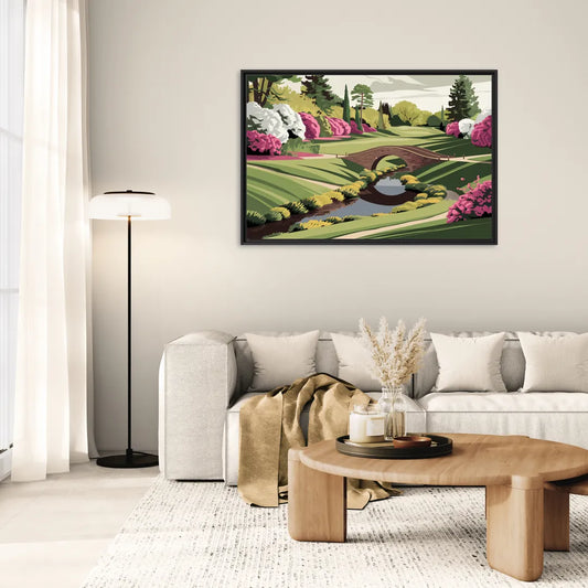 Augusta National Green Landscape - Living Room Black Frame Canvas