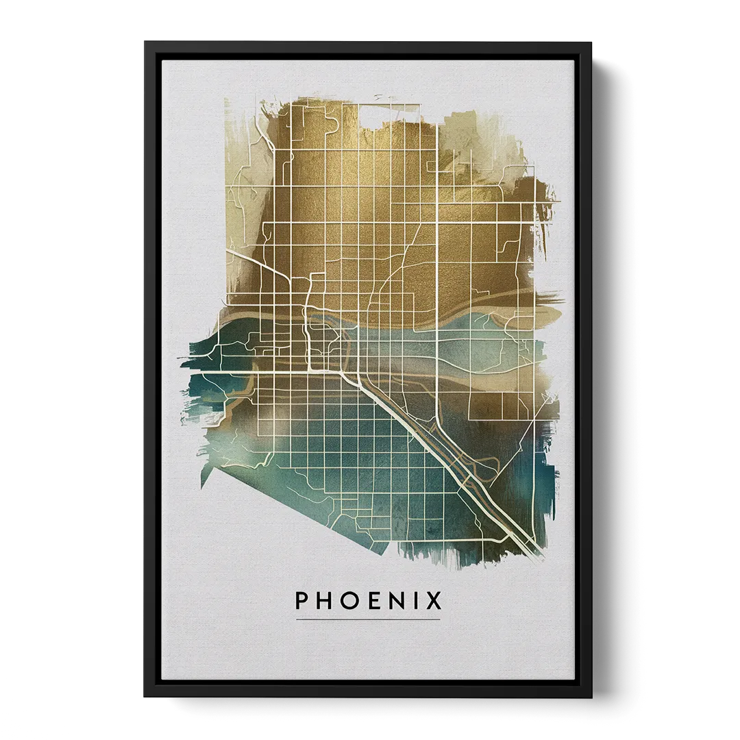 Phoenix Arizona Map Design - Black Frame Canvas