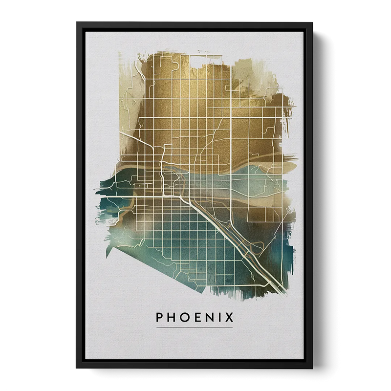 Phoenix Arizona Map Design - Black Frame Canvas