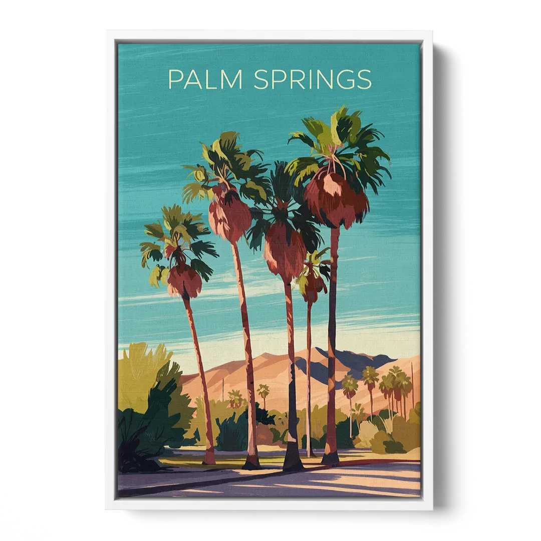 Palm Springs Palm Trees and Sky - White Frame Canvas