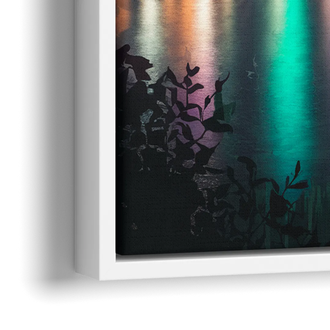 Orlando Downtown Night Lights - Close-Up White Frame Canvas