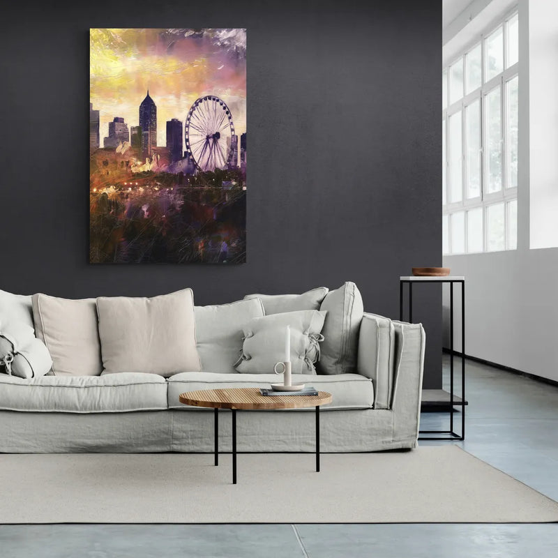 Atlanta Skyline with Ferris Wheel - Canvas Wall Art Living Room