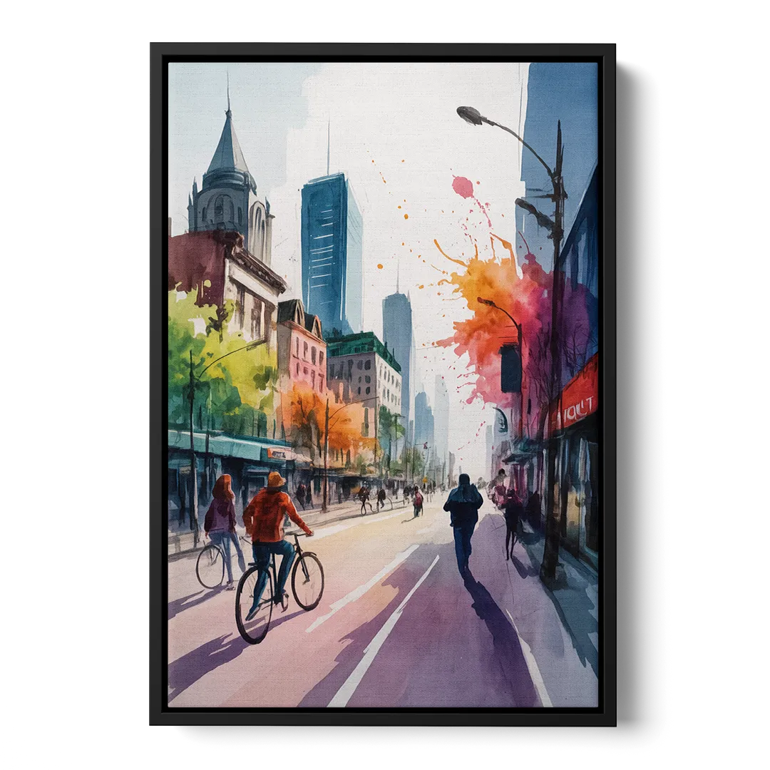 Montreal Street Life - Black Frame Canvas