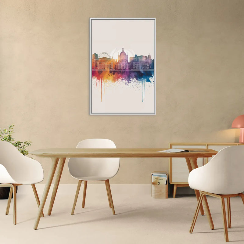 Providence Skyline at Sunset - Living Room White Frame Canvas