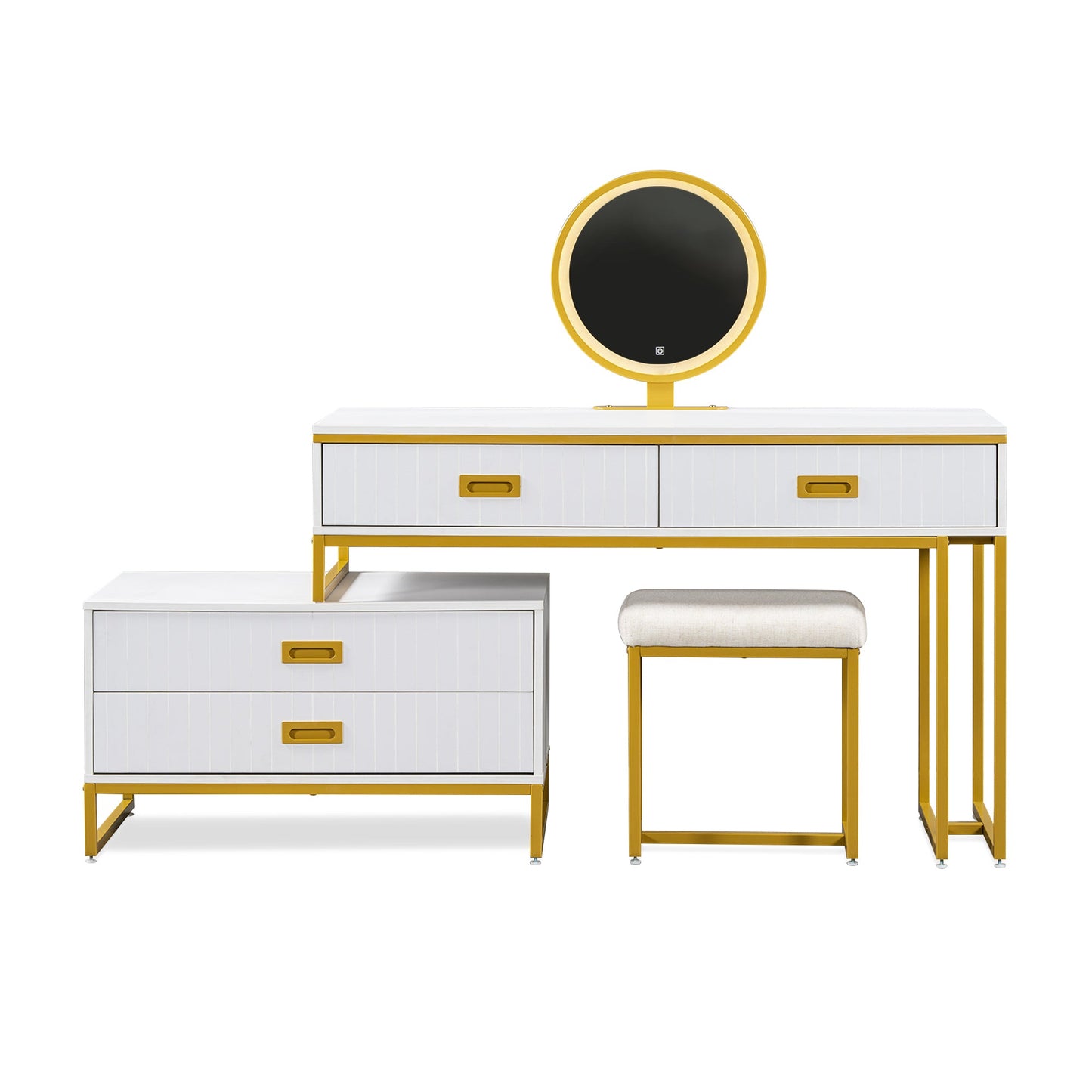 Elegant 4-Drawer Vanity Table with Side Cabinet – Modern Home Decor