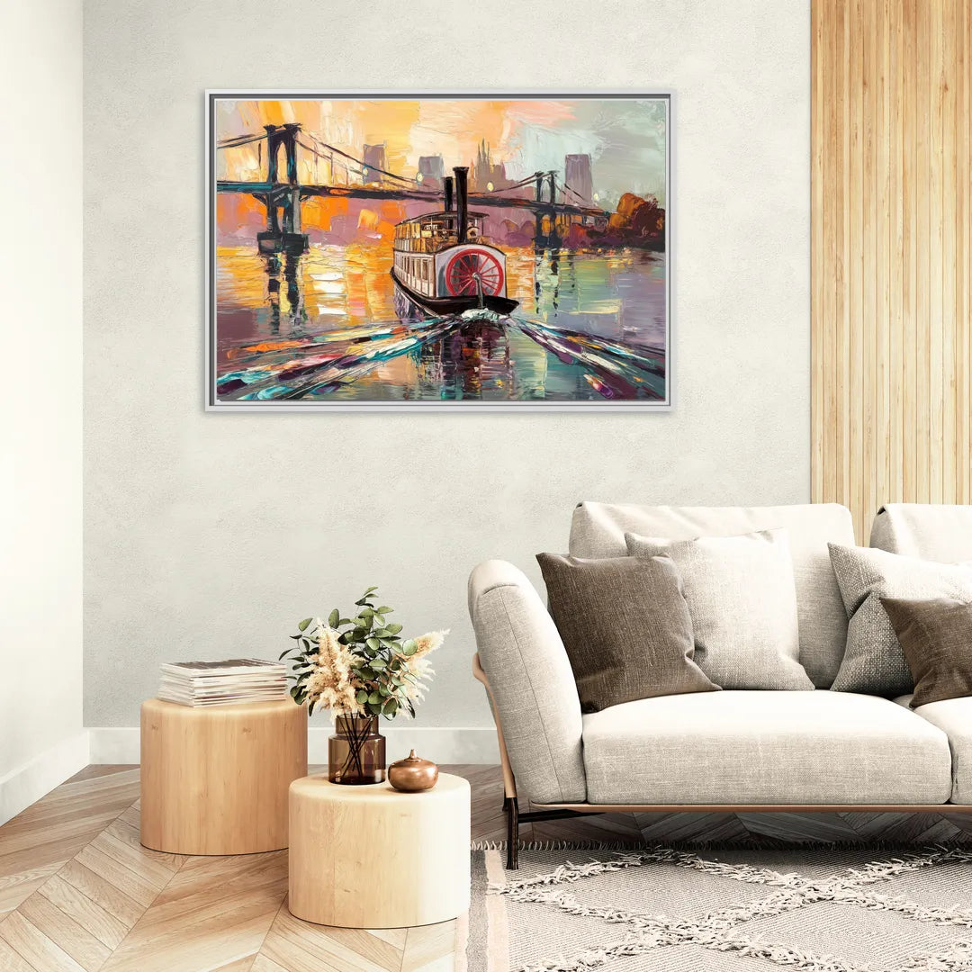 New Orleans Mississippi River Views - Living Room White Frame Canvas