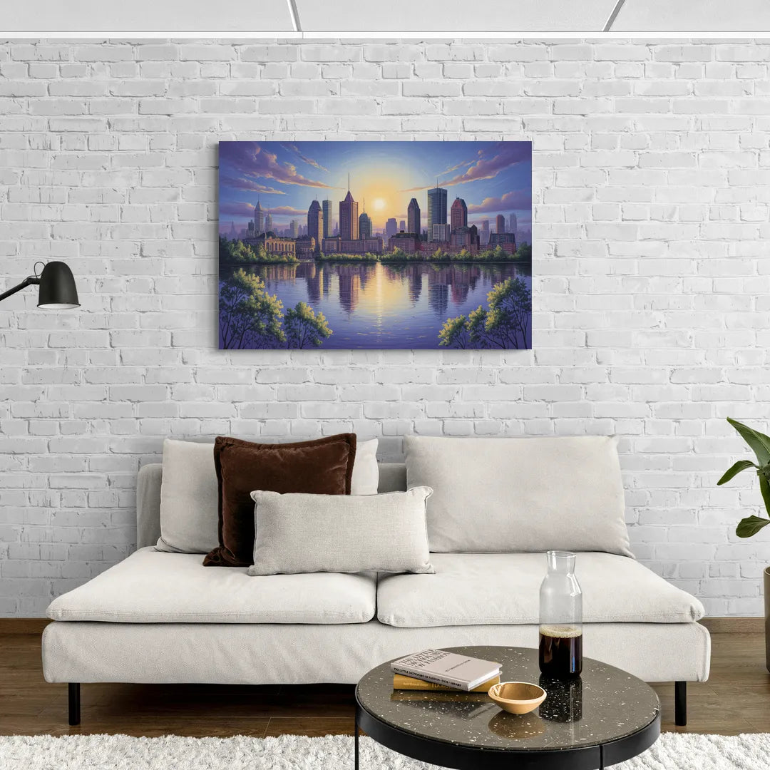 Montreal Skyline Reflections - Canvas Wall Art Living Room