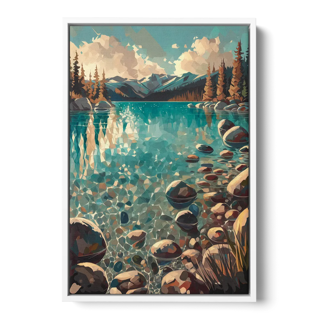 Lake Tahoe Crystal Waterscape - White Frame Canvas