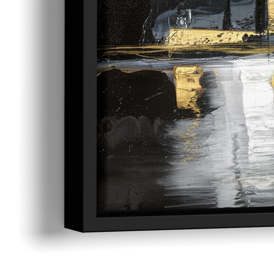 Las Vegas Black And White Skyline - Close-Up Black Frame Canvas