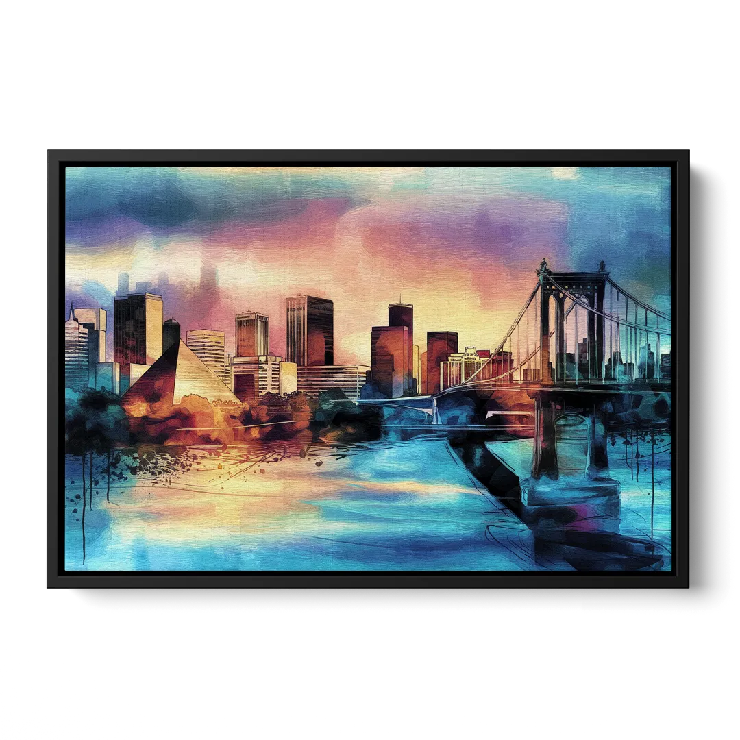 Memphis Architectural Landmarks - Black Frame Canvas