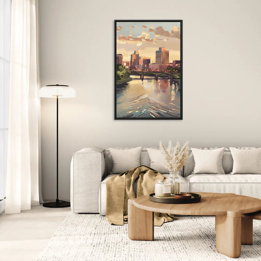 Little Rock Downtown Panorama - Living Room Black Frame Canvas