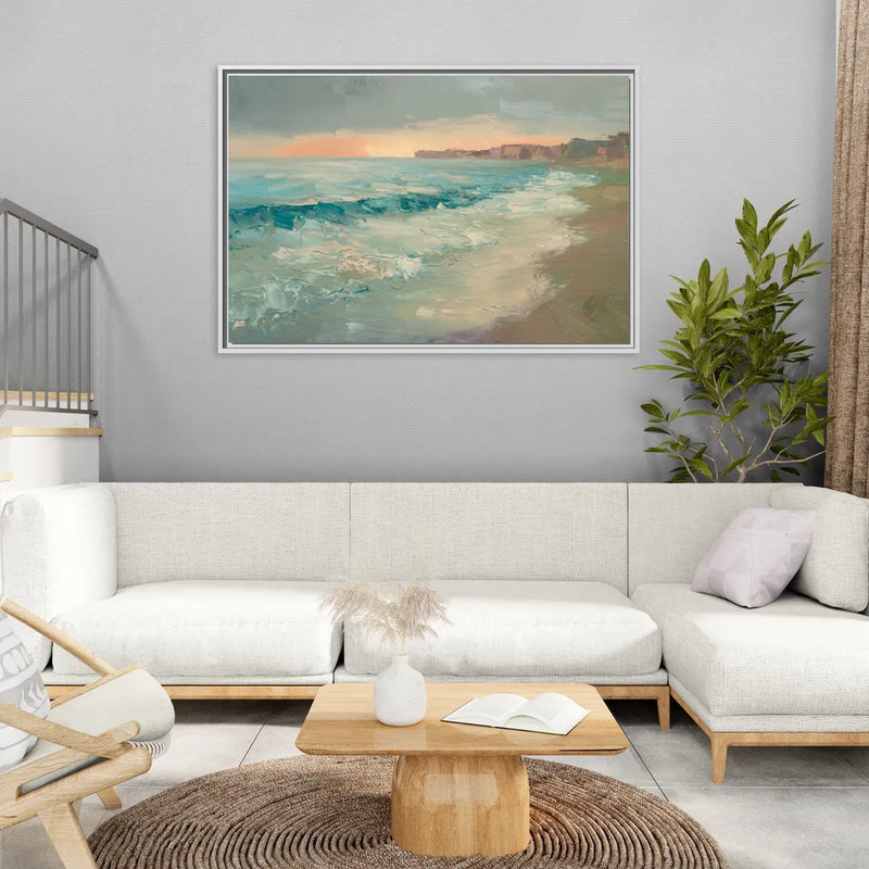La Jolla Seaside Charm - Living Room White Frame Canvas