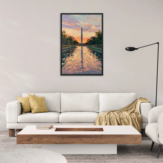 Washington Monument Reflection - Living Room Black Frame Canvas