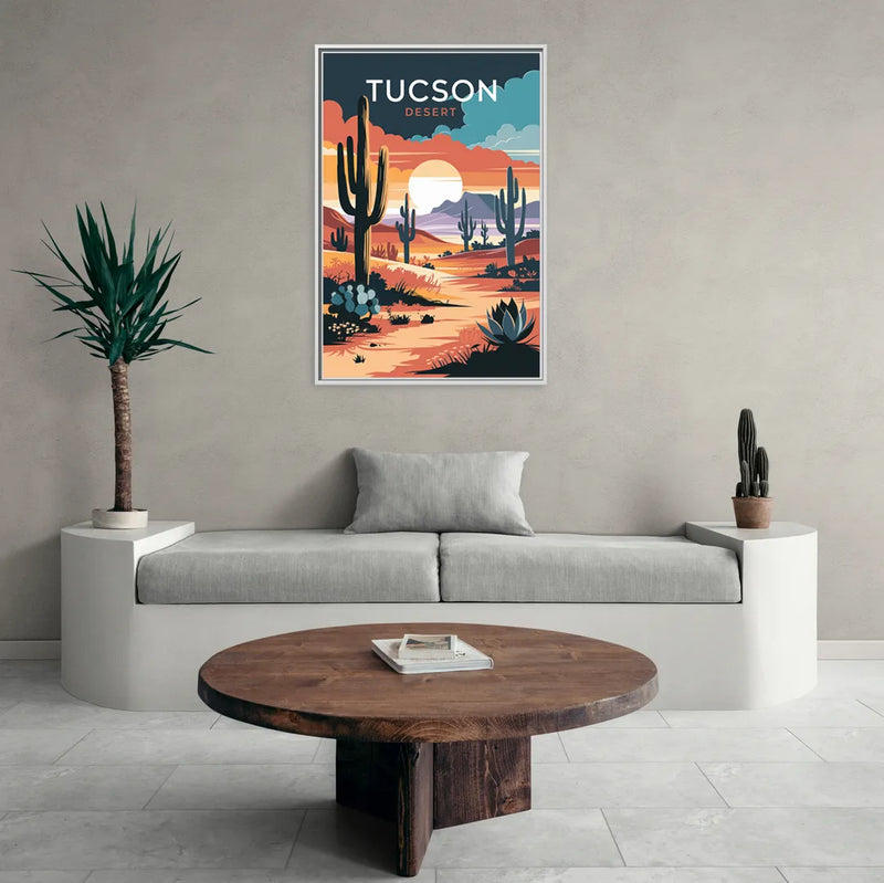 Tucson Desert Sunset - Living Room White Frame Canvas