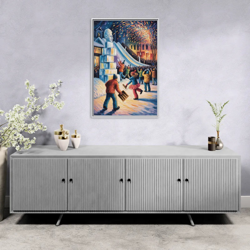 Quebec Winter Carnival - Living Room White Frame Canvas