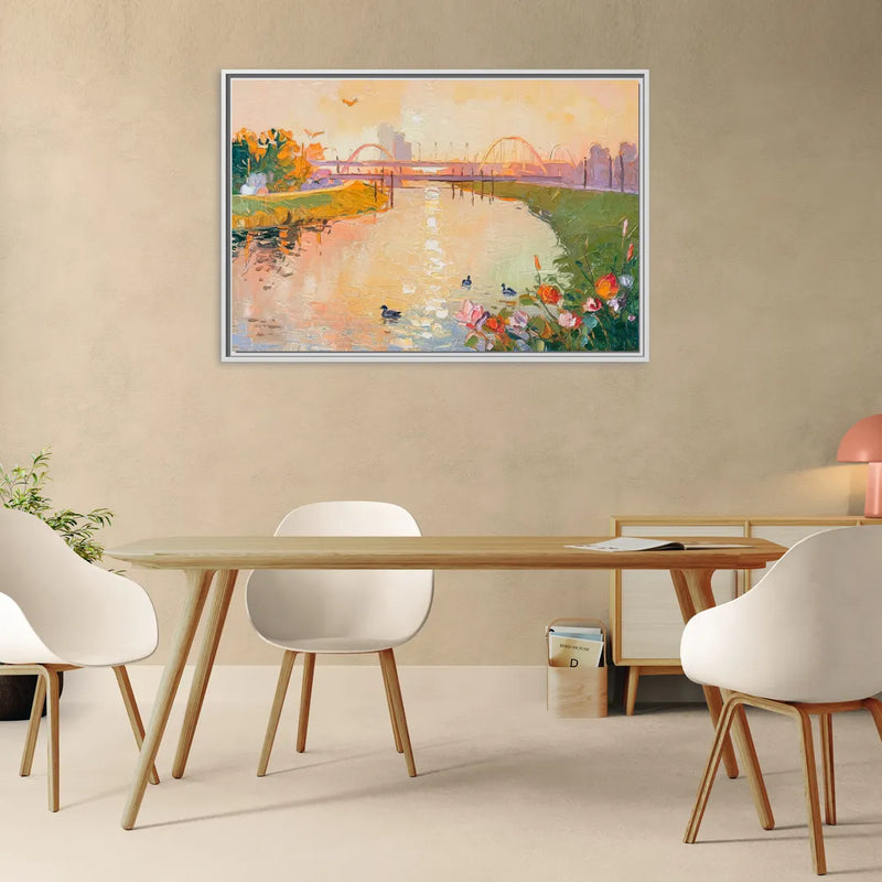 Jacksonville Riverside Scenery - Living Room White Frame Canvas
