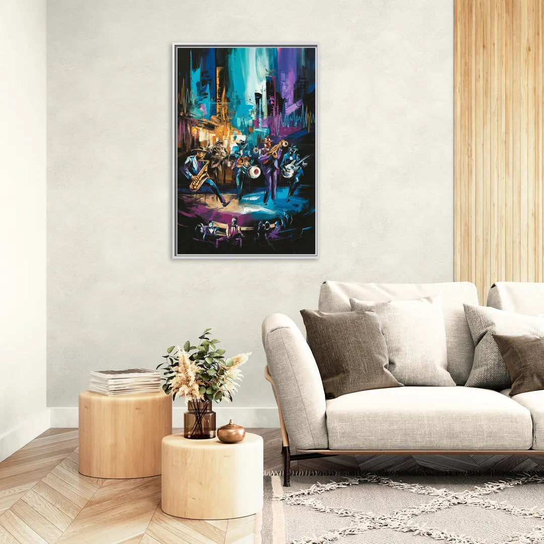 Memphis Blues Music Scene - Living Room White Frame Canvas