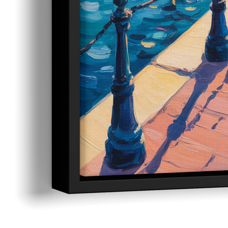 Old Port Waterfront - Close-Up Black Frame Canvas