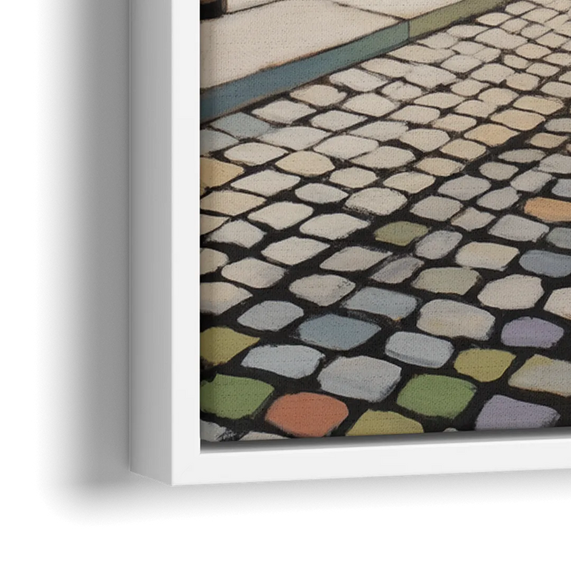 Place Royale Cobblestones - Close-Up White Frame Canvas