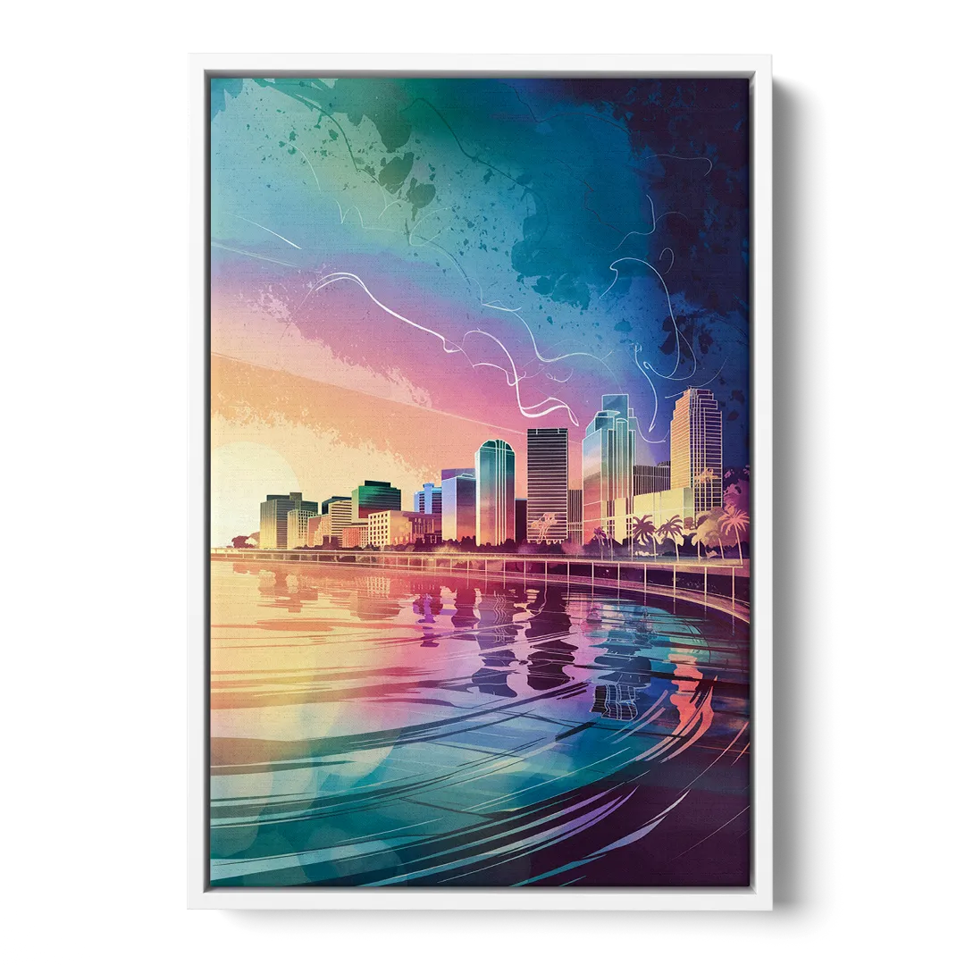 Fort Lauderdale Skyline Reflection - White Frame Canvas