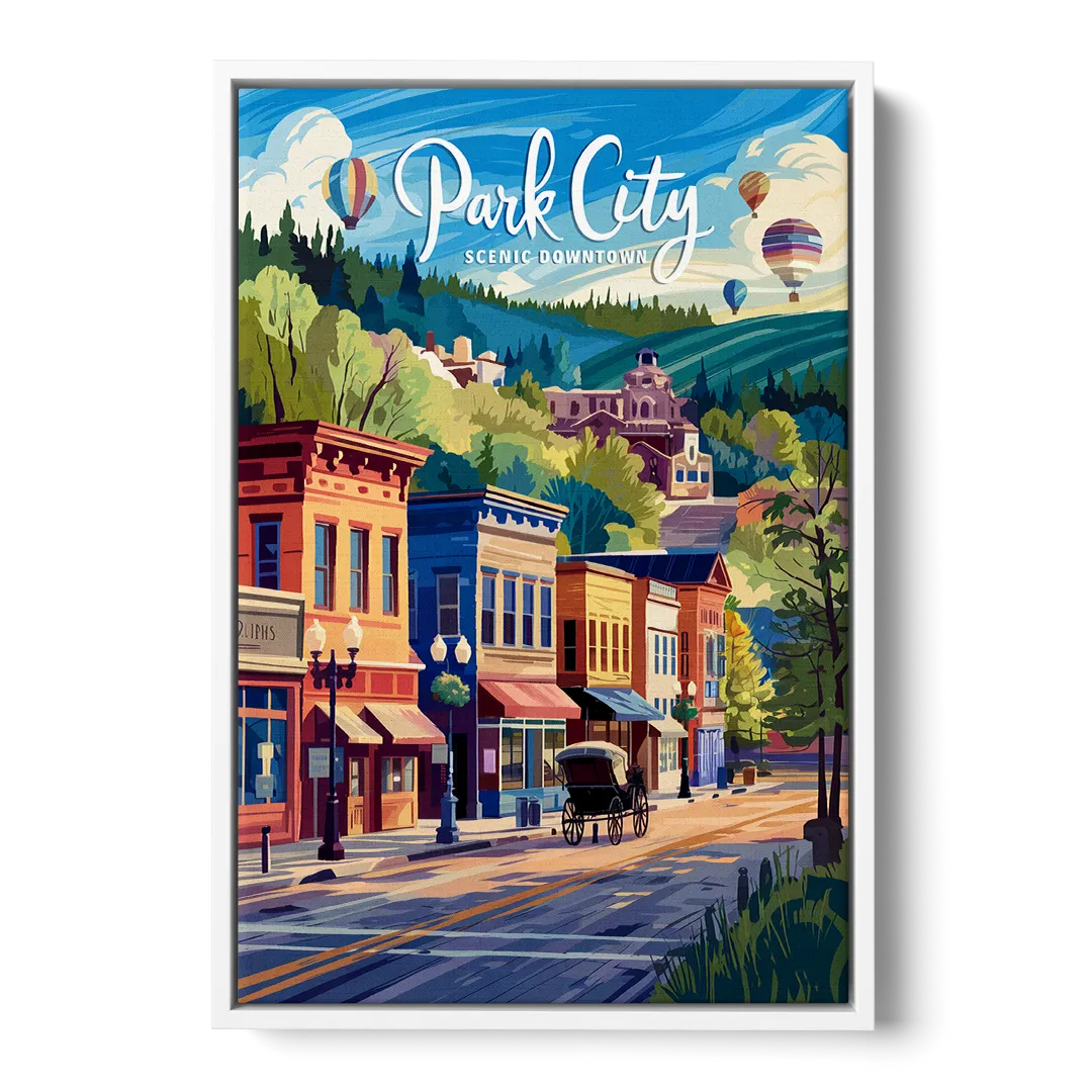 Park City Scenic Downtown - White Frame Canvas