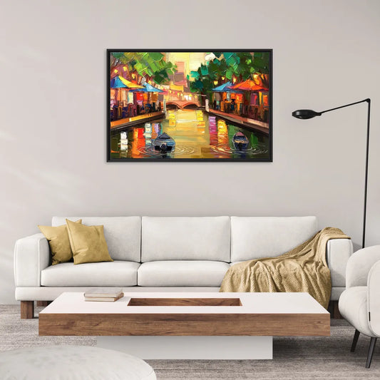San Antonio Riverwalk Charm - Living Room Black Frame Canvas