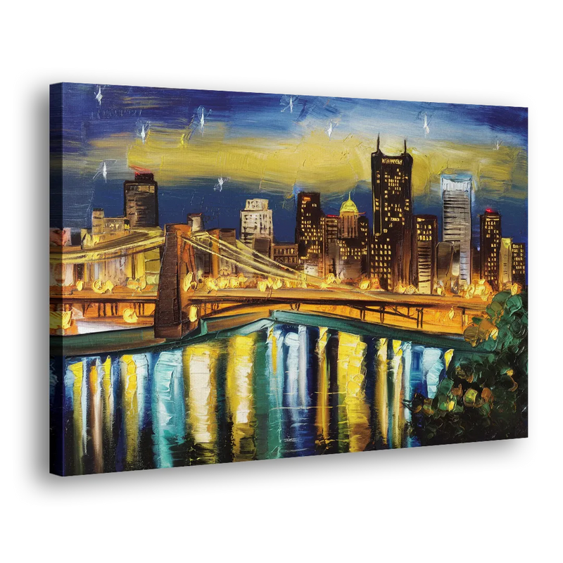 Pittsburgh Skyline With Rivers - Canvas Print Art Sides