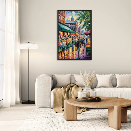 St Lawrence Market Scene - Living Room Black Frame Canvas