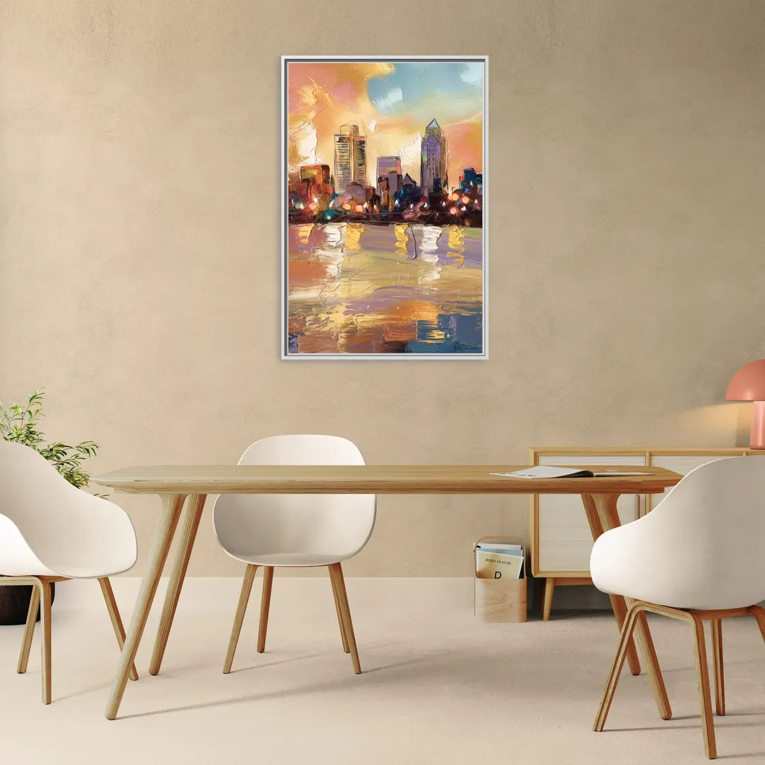 Franklin Skyline View - Living Room White Frame Canvas