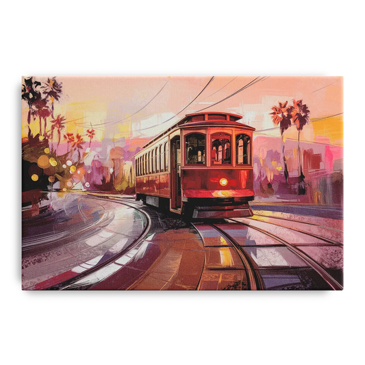 San Diego Trolley At Sunset - Canvas Wall Art
