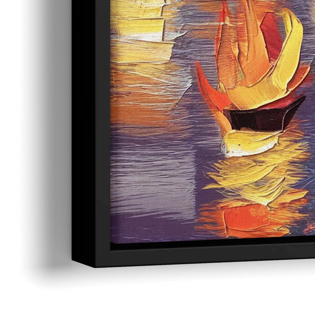 Providence Waterfire Glow - Close-Up Black Frame Canvas