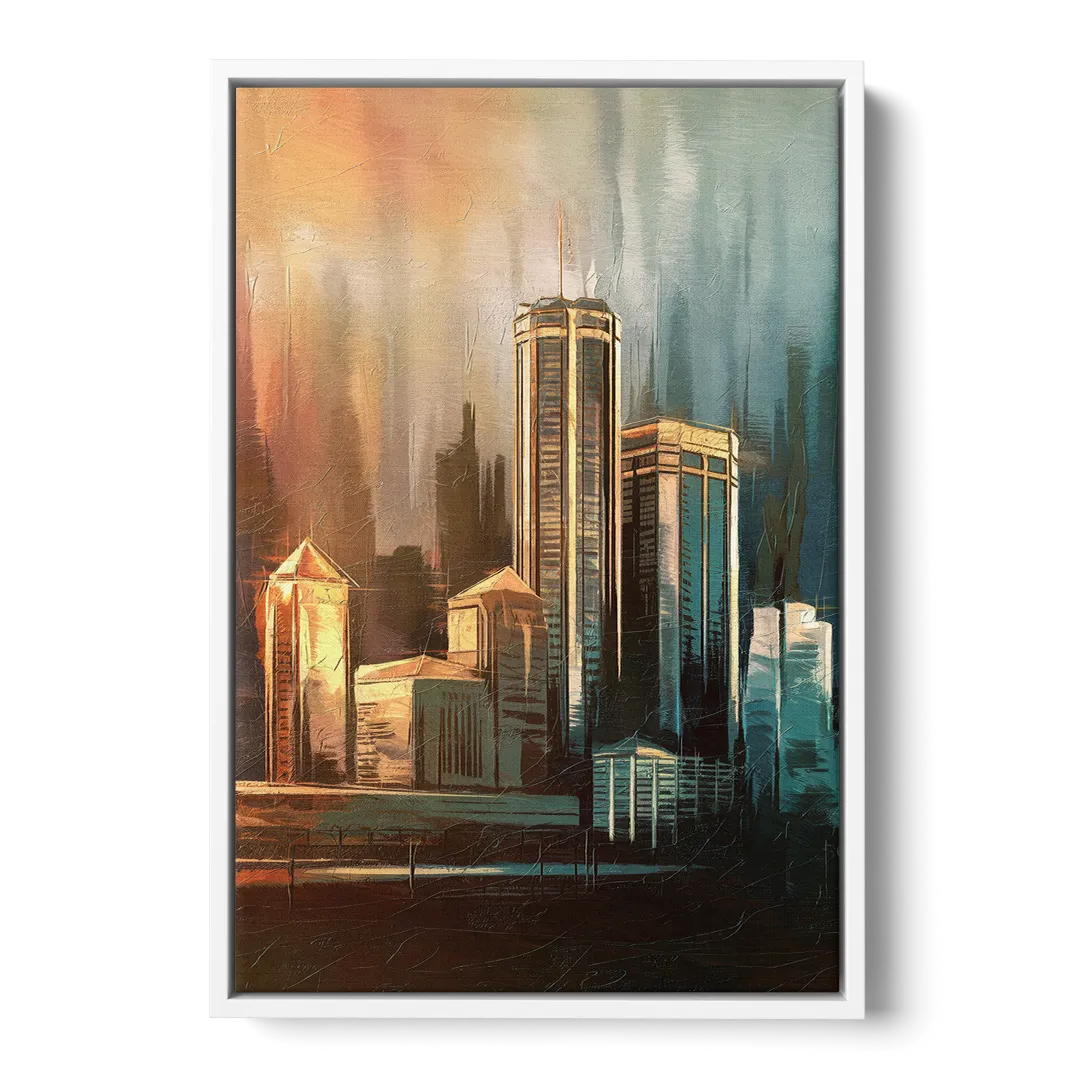 Detroit Urban Skyline - White Frame Canvas