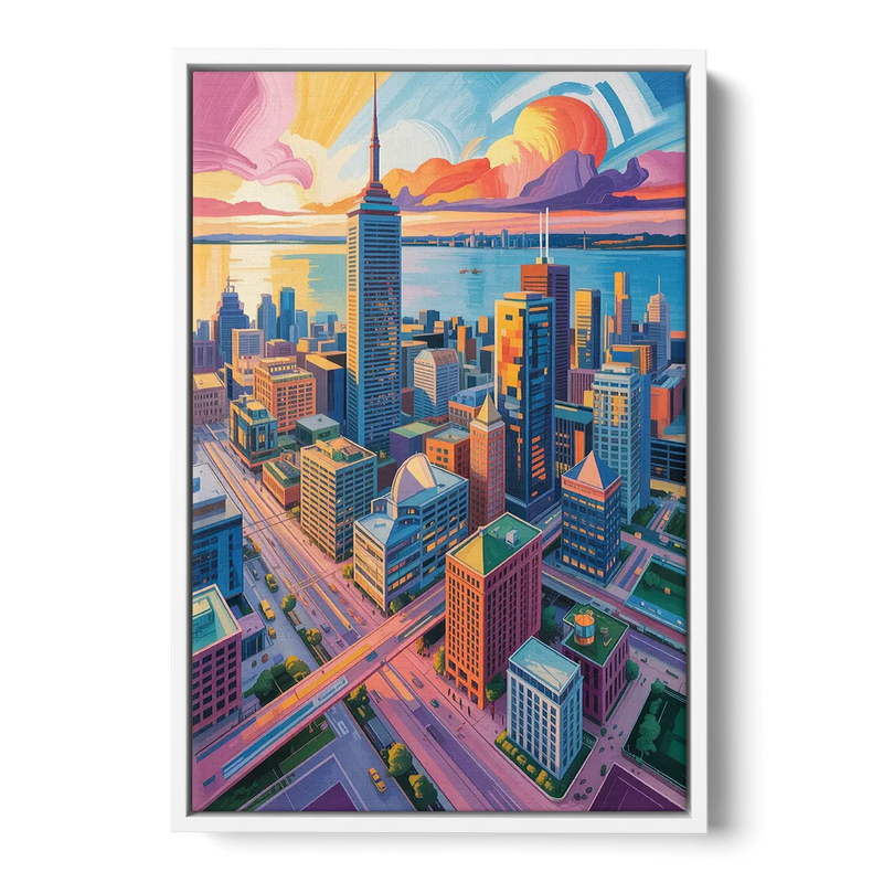 Toronto Financial District - White Frame Canvas