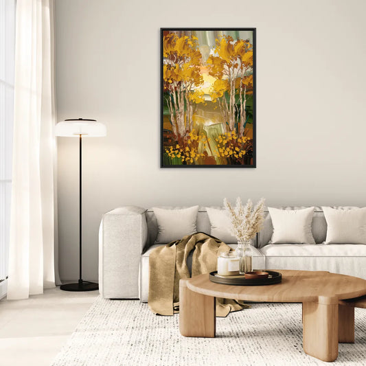 Aspen Golden Trees - Living Room Black Frame Canvas